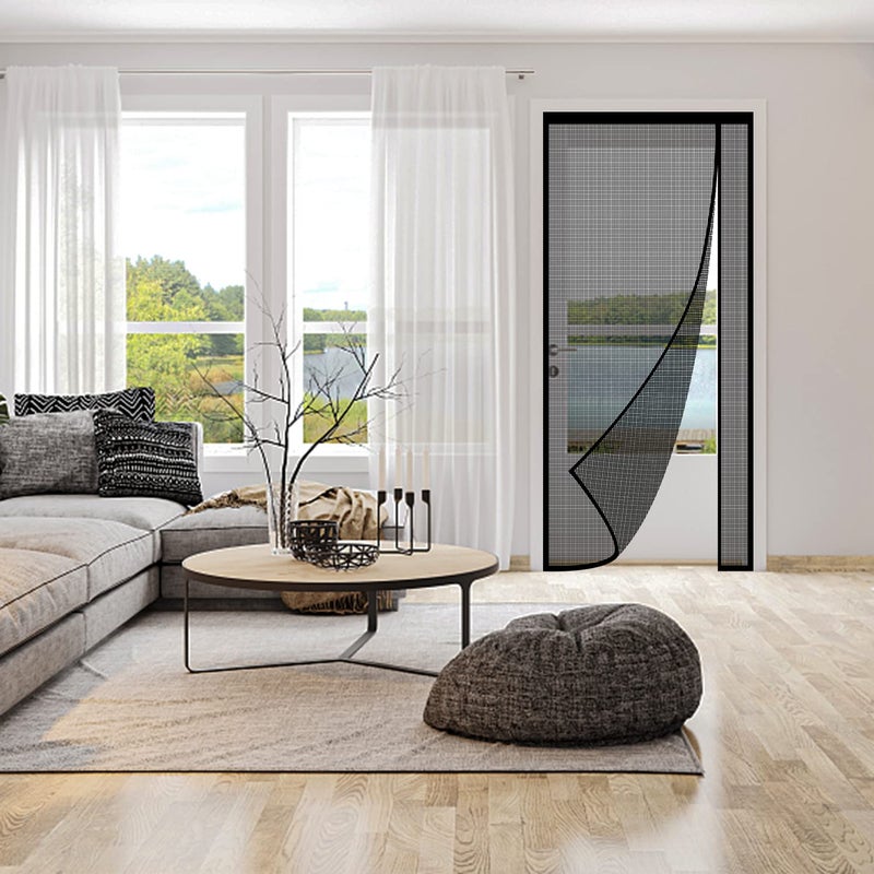 Veanusiver Reversible Left or Right Side Opening Magnetic Screen Door  Narrow Durable Fiberglass Mesh Curtain Hands Free for Patio  Bedroom  Fits Door Size 36"" x 82""  Black - Image 5